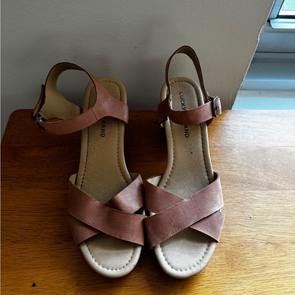 Lucky Brand Brown Sandals with Wedge Heel and Ankle Strap